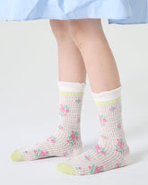 4-팩 아동용 면 크루 양말 토끼 퍼프 플로럴 통기성 귀여운 캐주얼